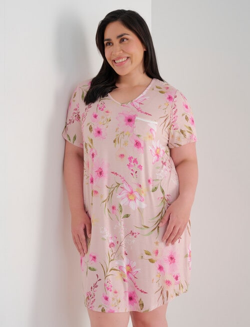 Studio Curve Sleep T-Shirt Nightie, Vintage Blush Print product photo