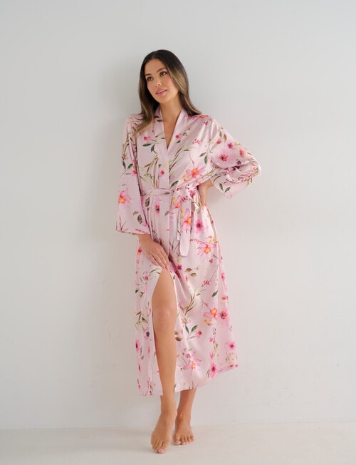 Whistle Sleep Satin Robe, Vintage Blush Print product photo View 03 L