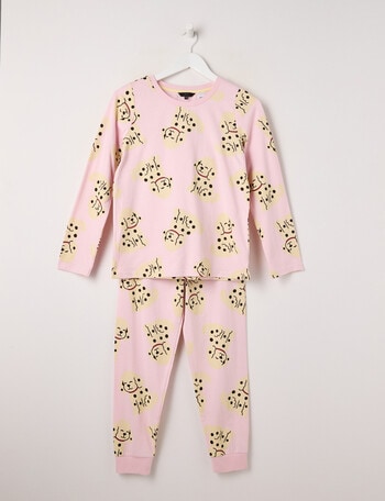 Sleep Squad Puppy Knit Long PJ Set, Pink Frost, 8-16 product photo
