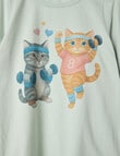 Sleep Squad Fitness Kitty Knit Long PJ Set, Soft Grass, 8-16 product photo View 02 S