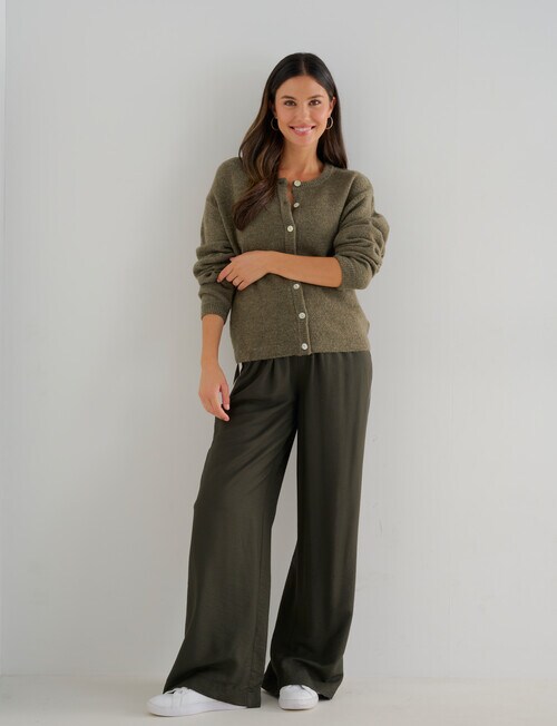 Whistle Drop Shoulder Cardigan, Khaki - Knitwear