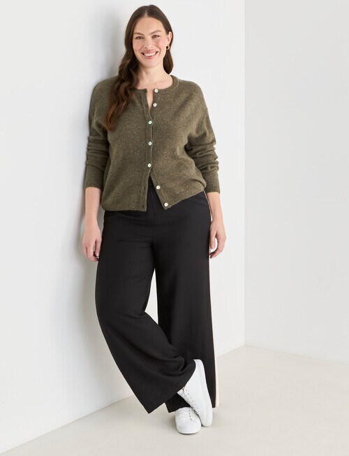 Whistle Drop Shoulder Cardigan, Khaki - Knitwear