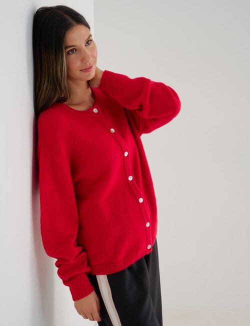 Whistle Drop Shoulder Cardigan, Cherry product photo View 05 L