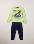 Sleep Squad Five More Minutes Knit Long PJ Set, Green, 8-16 product photo