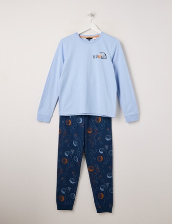 Sleep Squad Basket ball Knit Long PJ Set, Blue, 8-16 product photo