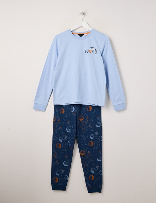 Sleep Squad Basket ball Knit Long PJ Set, Blue, 8-16 product photo