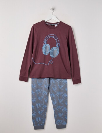 Sleep Squad Console Knit Long PJ Set, Grey, 8-16 product photo