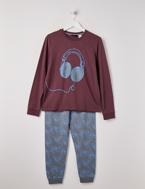 Sleep Squad Console Knit Long PJ Set, Grey, 8-16 product photo