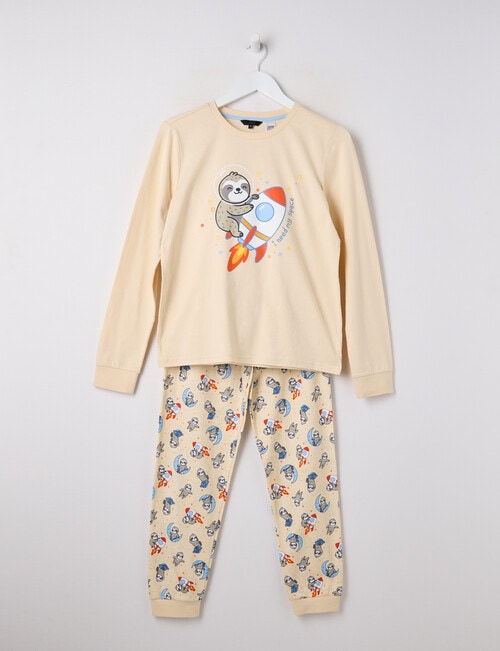 Sleep Squad I Need Space Sloth Knit Long PJ Set, Chalk, 8-16 product photo