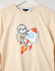 Sleep Squad I Need Space Sloth Knit Long PJ Set, Chalk, 8-16 product photo View 02 S
