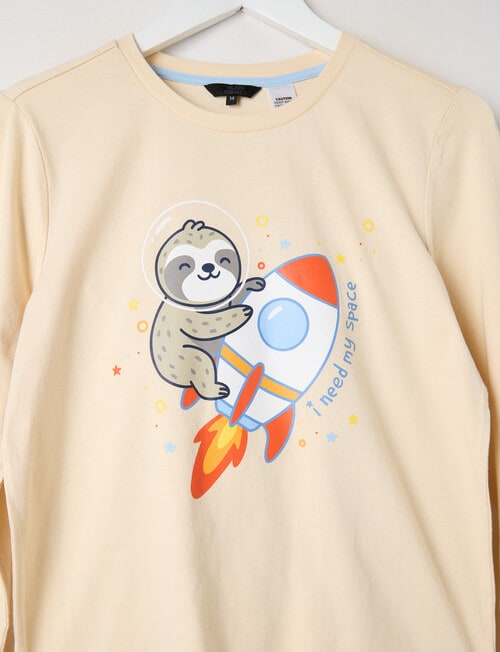 Sleep Squad I Need Space Sloth Knit Long PJ Set, Chalk, 8-16 product photo View 02 L