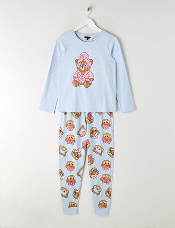 Sleep Squad Self Care Teddy Long PJ Set, Moonstone Blue, 8-16 product photo