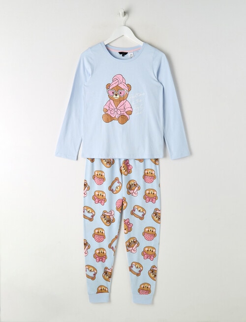 Sleep Squad Self Care Teddy Long PJ Set, Moonstone Blue, 8-16 product photo