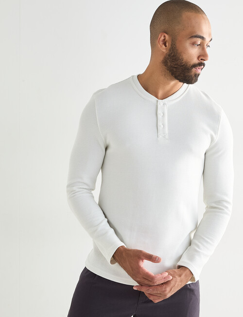 Gasoline Waffle Henley Long Sleeve Tee, Vintage White product photo View 05 L
