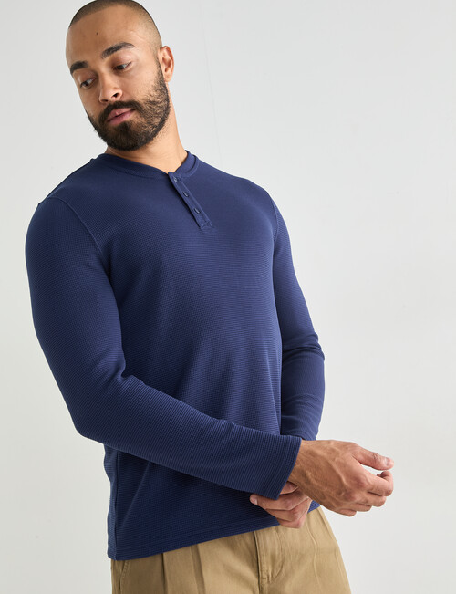 Gasoline Waffle Henley Long Sleeve Tee, Marine Blue product photo View 05 L