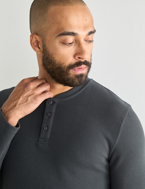 Gasoline Waffle Henley Long Sleeve Tee, Vintage Black product photo View 04 L