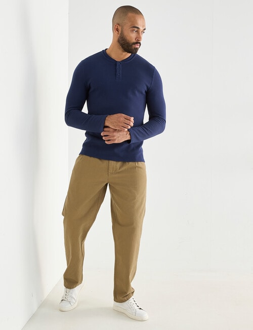 Gasoline Waffle Henley Long Sleeve Tee, Marine Blue product photo View 03 L