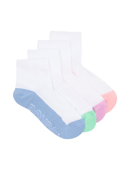 Bonds Logo Lite Quarter Crew Socks, 4-Pack, White product photo