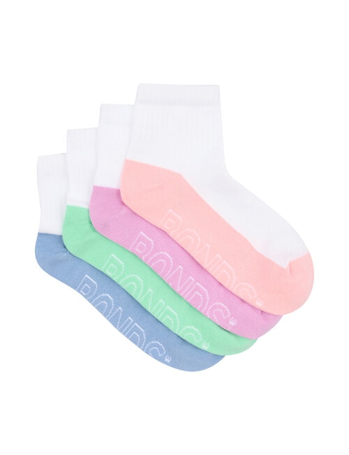 Bonds Logo Lite Quarter Crew Socks, 4-Pack, White product photo View 02 L