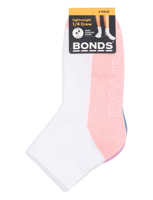 Bonds Logo Lite Quarter Crew Socks, 4-Pack, White product photo View 03 L