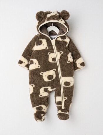 Teeny Weeny Sleep Sherpa Bear Hooded Pramsuit product photo