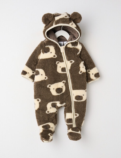 Teeny Weeny Sleep Sherpa Bear Hooded Pramsuit product photo