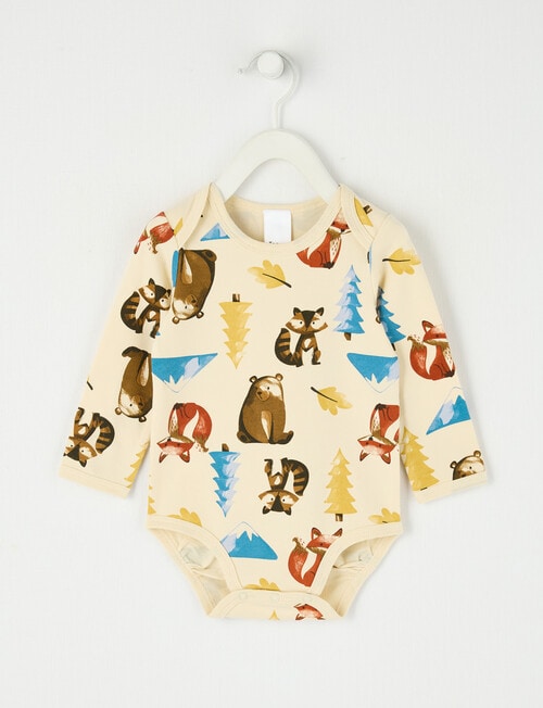 Teeny Weeny Play Time Animal Long Sleeve Body Suit, Cream product photo