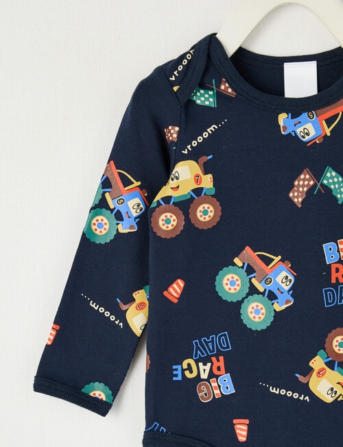 Teeny Weeny Play Time Truck Long Sleeve Body Suit, Navy product photo View 02 L
