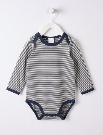 Teeny Weeny Striped Long Sleeve Bodysuit, Navy product photo