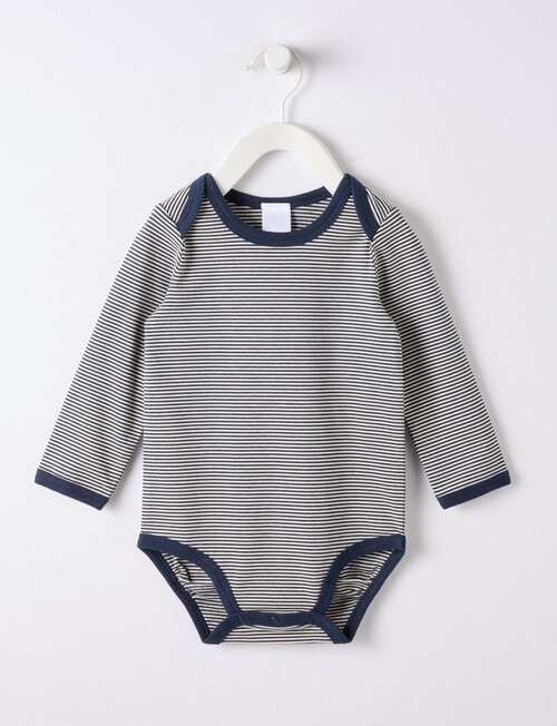 Teeny Weeny Striped Long Sleeve Bodysuit, Navy product photo