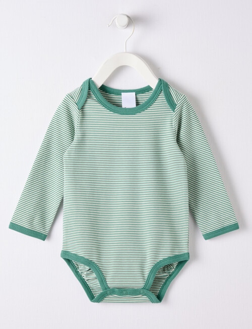 Teeny Weeny Stripes Long Sleeve Bodysuit, Mystic Green product photo