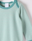 Teeny Weeny Stripes Long Sleeve Bodysuit, Mystic Green product photo View 02 S