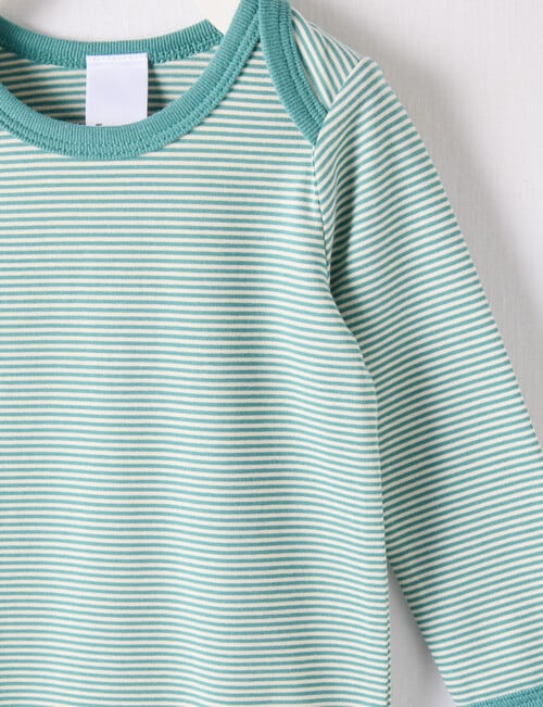 Teeny Weeny Stripes Long Sleeve Bodysuit, Mystic Green product photo View 02 L