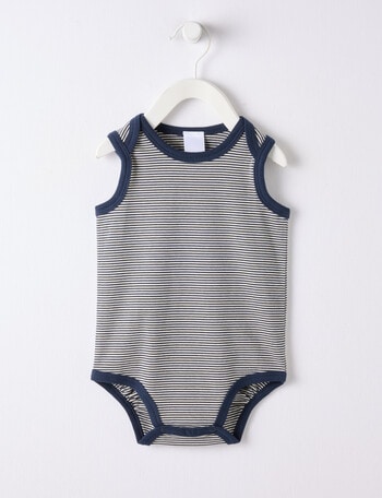 Teeny Weeny Striped Sleeveless Bodysuit, Navy product photo