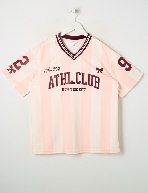 Switch Short Sleeve Oversized Sports Jersey, Baby Pink & Berry product photo