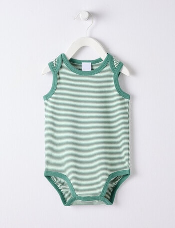 Teeny Weeny Striped Sleeveless Bodysuit, Mystic Green product photo