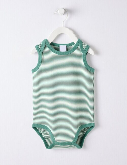 Teeny Weeny Striped Sleeveless Bodysuit, Mystic Green product photo