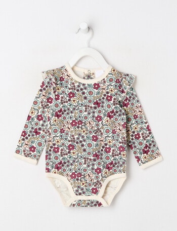 Teeny Weeny Play Time Stretch Cotton Long-Sleeve Bodysuit, Cream product photo