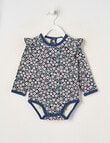 Teeny Weeny Play Time Stretch Cotton Long-Sleeve Floral Bodysuit, Blue product photo