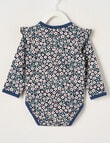 Teeny Weeny Play Time Stretch Cotton Long-Sleeve Floral Bodysuit, Blue product photo View 02 S