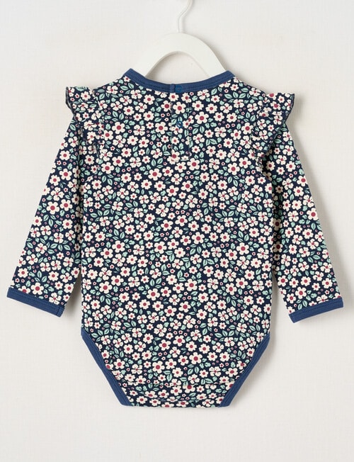 Teeny Weeny Play Time Stretch Cotton Long-Sleeve Floral Bodysuit, Blue product photo View 02 L