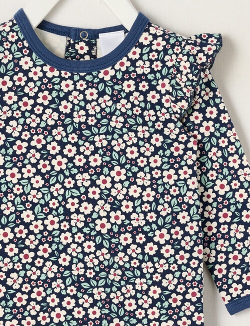 Teeny Weeny Play Time Stretch Cotton Long-Sleeve Floral Bodysuit, Blue product photo View 03 L