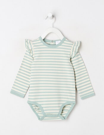 Teeny Weeny Play Time Stretch Cotton Long-Sleeve Bodysuit, Soft Grass product photo