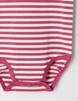 Teeny Weeny Play Time Stretch Cotton Sleeveless Yarn-Dyed Bodysuit, Raspberry & Cream product photo View 03 S