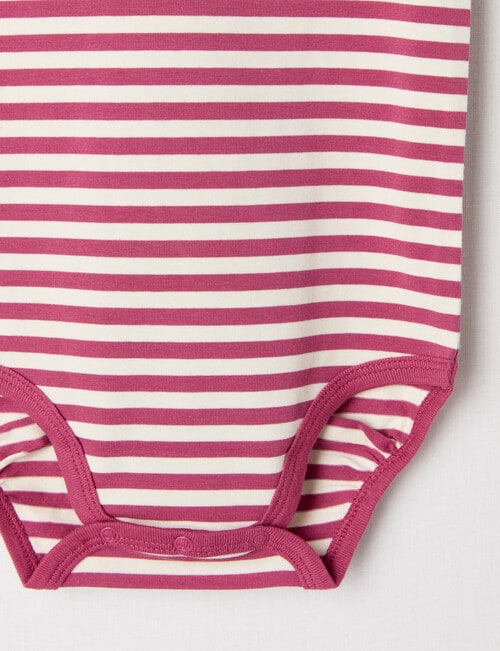 Teeny Weeny Play Time Stretch Cotton Sleeveless Yarn-Dyed Bodysuit, Raspberry & Cream product photo View 03 L