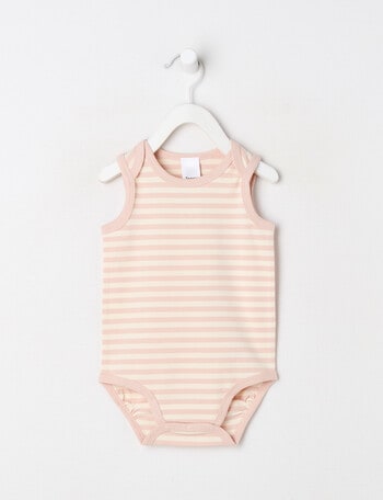 Teeny Weeny Play Time Stretch Cotton Sleeveless Yarn-Dyed Bodysuit, Pink & Cream product photo