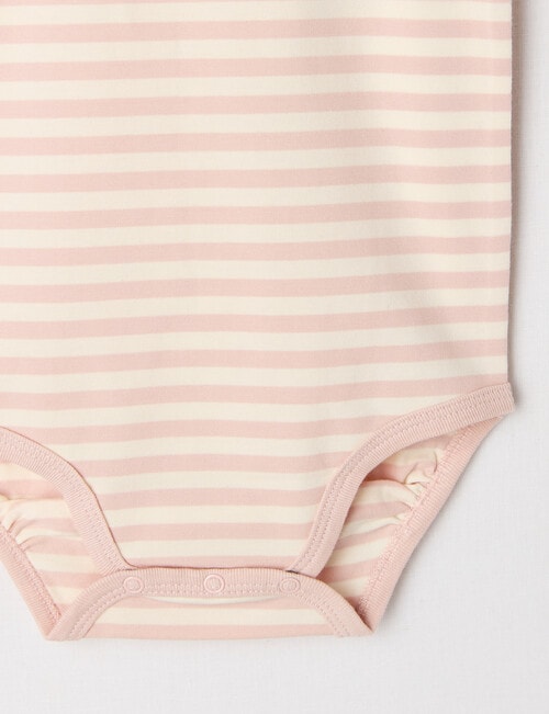 Teeny Weeny Play Time Stretch Cotton Sleeveless Yarn-Dyed Bodysuit, Pink & Cream product photo View 03 L
