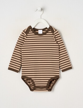 Teeny Weeny Play Time Stretch Cotton Long-Sleeve Bodysuit, Brown product photo
