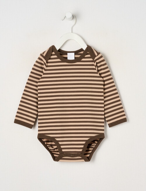 Teeny Weeny Play Time Stretch Cotton Long-Sleeve Bodysuit, Brown product photo