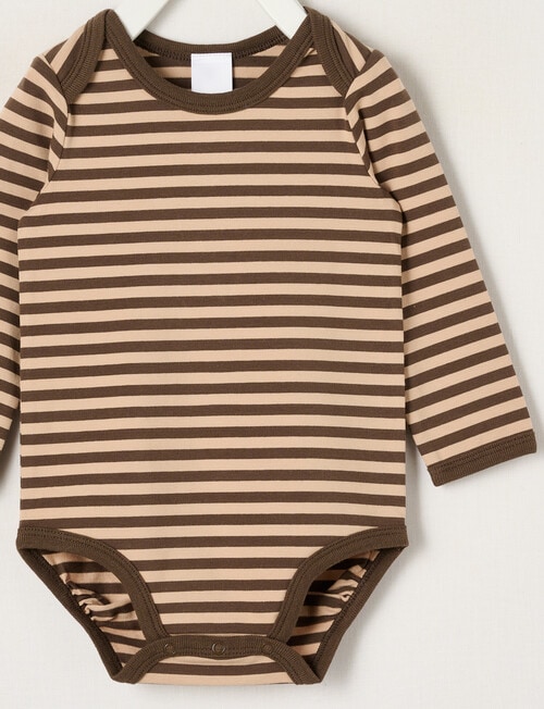 Teeny Weeny Play Time Stretch Cotton Long-Sleeve Bodysuit, Brown product photo View 02 L